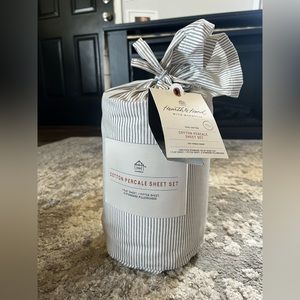 4pc Full Cotton Percale Microstripe Sheet Set Railroad Gray/White - Hearth&Hand